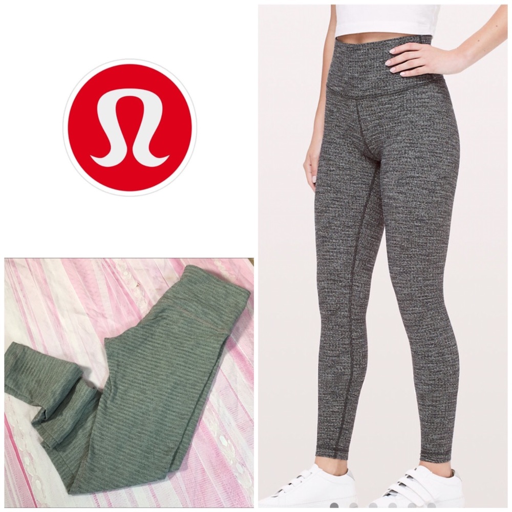 Lululemon Long Light Grey Patterned Leggings, Sz 4 - image 1
